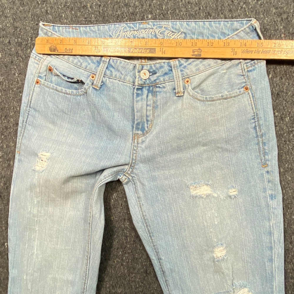 American Eagle Jeans 4 Regular Womens Light Blue Distressed Bootcut Low Rise - Picture 10 of 14